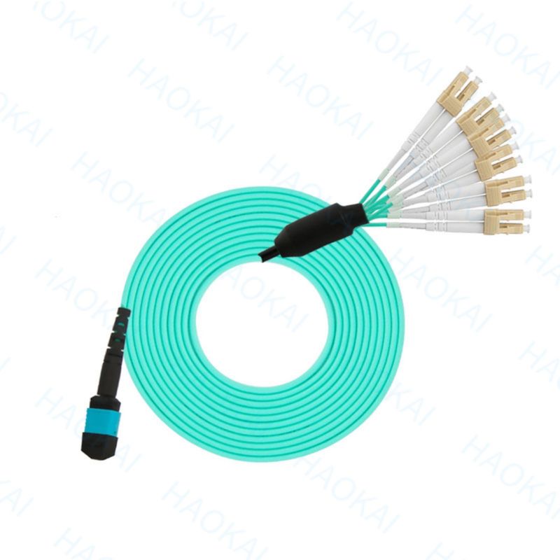 Breakout MPO OM3 Patch Cord LC Connector Multimode Cabos de Fibra Óptica