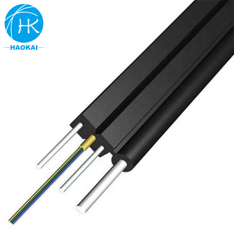 2 núcleo 6 núcleo FTTH Drop Cable Flat Fiber Optic Cable com Aramid Central Tube Steel Wire
