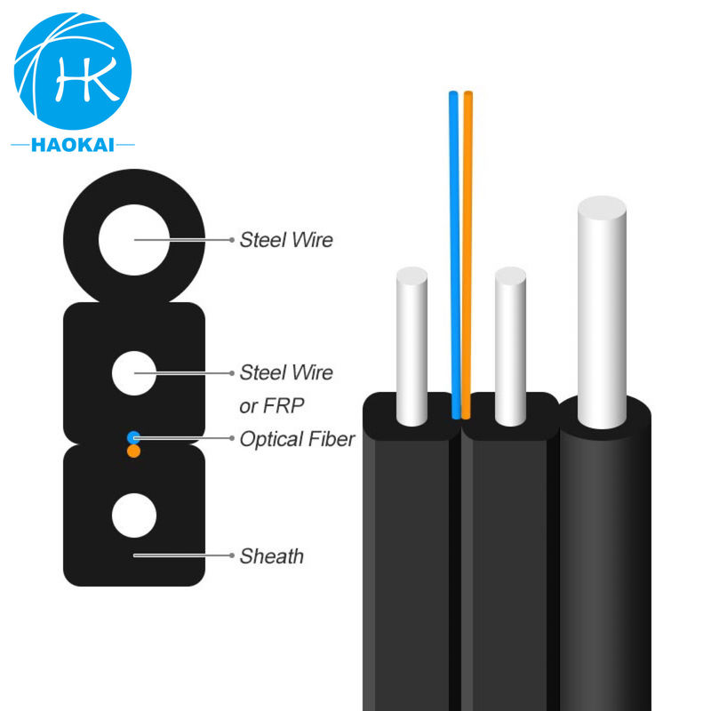 FTTH Aerial Fiber Optic Cable 2core Outdoor Drop Fiber Cable com LSZH Cor Preta